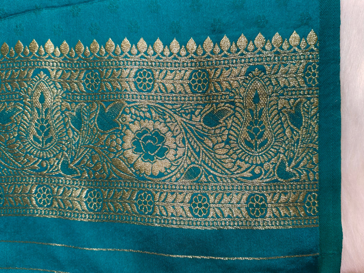 Satin Saree Teal Blue Shade Floral Jaal Pattern SS003