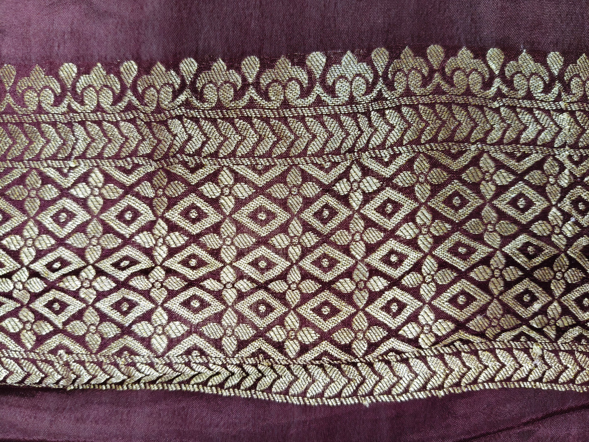 Crepe Banarasi Silk Saree Garnet Shade Floral Jaal Pattern CBS001