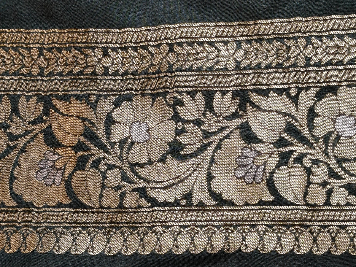 Banarasi Silk Brocade Saree Bottle Green Shade With Multi Color Mina BTS026