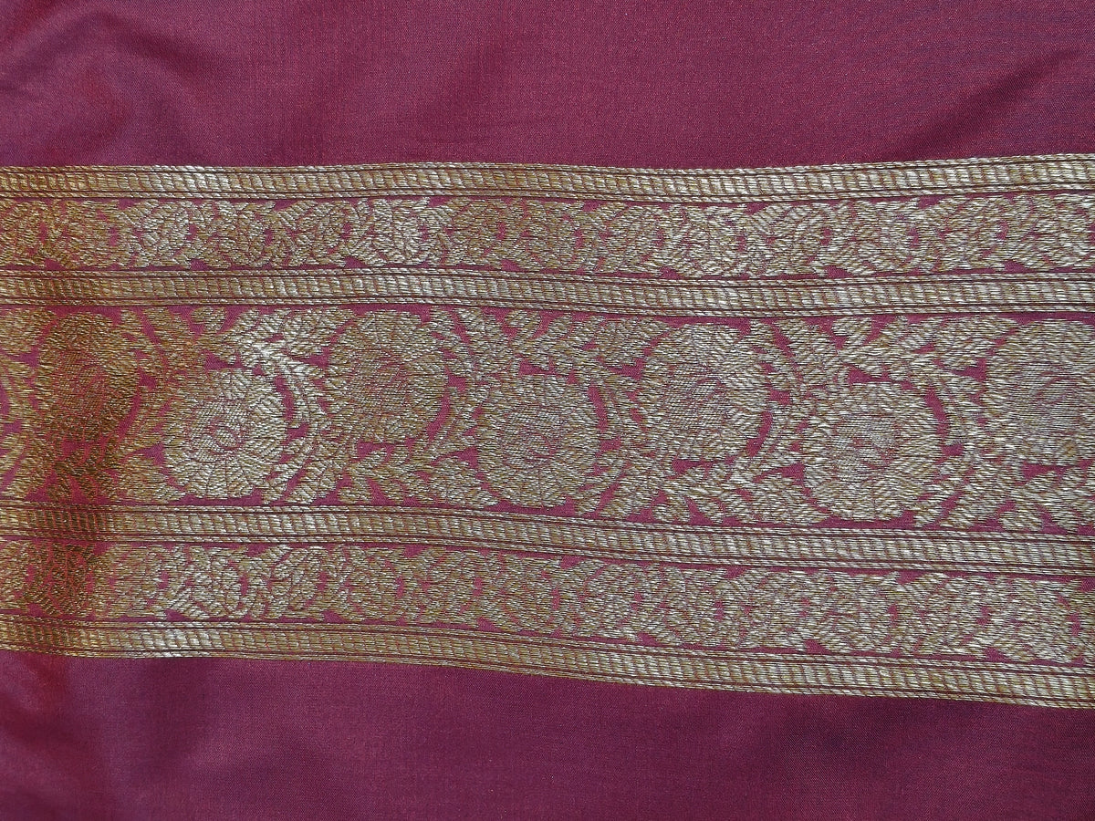 Banarasi Silk Brocade Antique Zari Saree Wine Shade AZ010