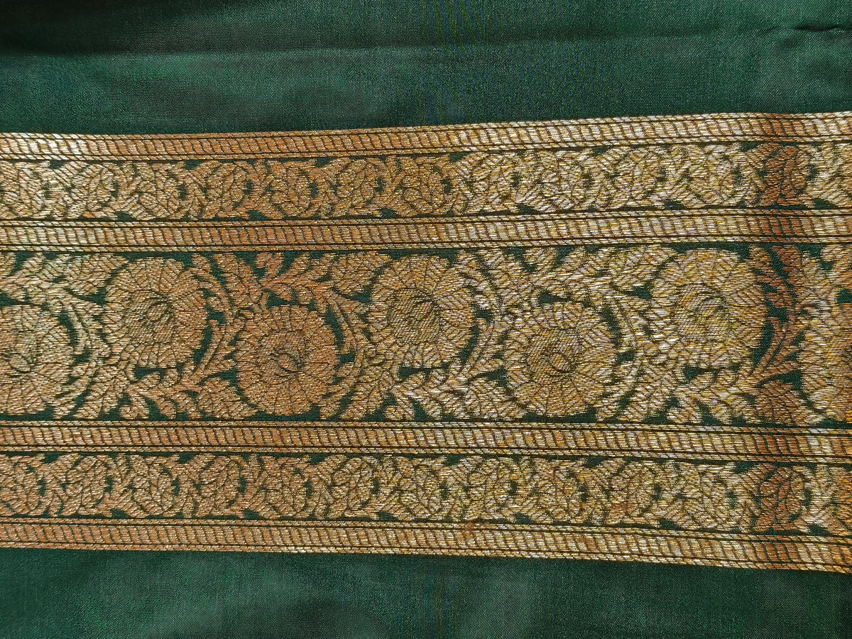 Banarasi Silk Brocade Antique Zari Saree Bottle Green Shade AZ009