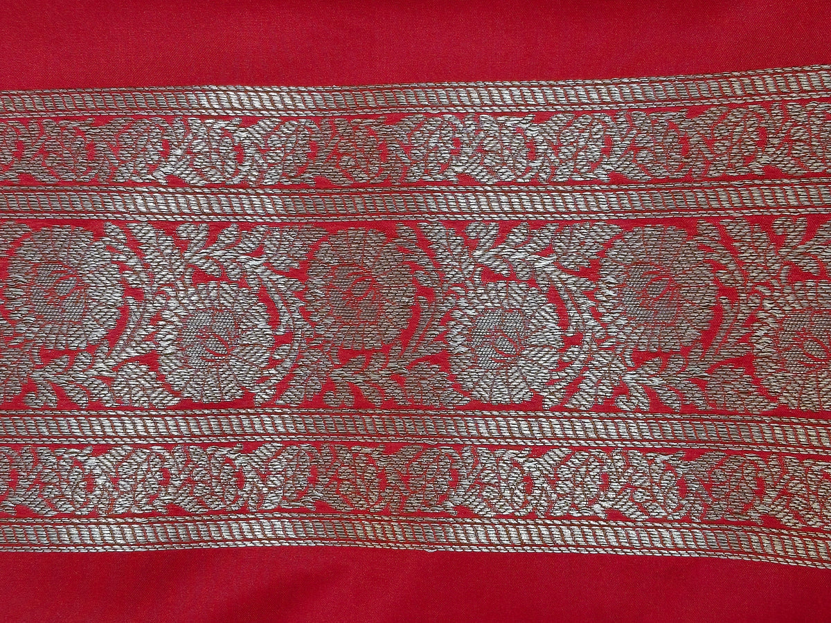 Banarasi Silk Brocade Antique Zari Saree Red Shade AZ007