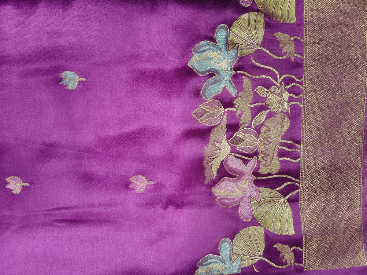 Mashru satin saree purple color with mina MSS003
