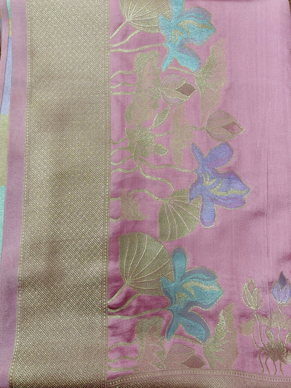 Mashru satin saree gajari color with meena MSS005