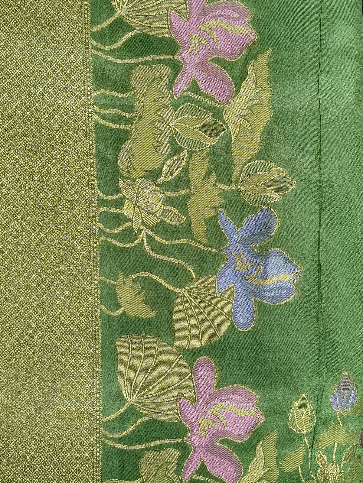 Mashru satin saree pista green color with mina MSS007
