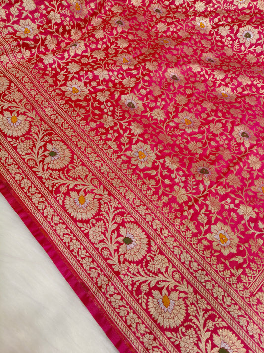 Banarasi Minakari Tanchhui Saree Red Rani shade With Multi Color Mina BTS001