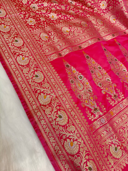 Banarasi Minakari Tanchhui Saree Red Rani shade With Multi Color Mina BTS001