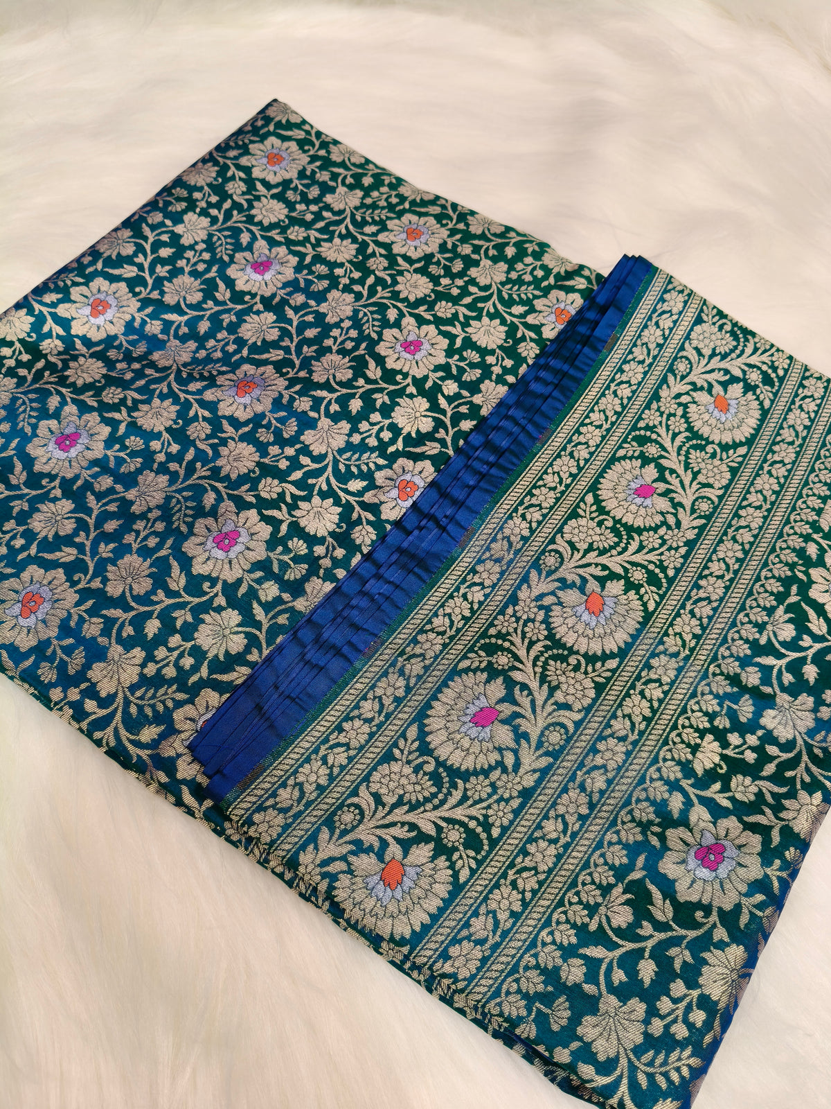 Banarasi Tanchhui Saree Peacock Shade With Multi Color Mina BTS002