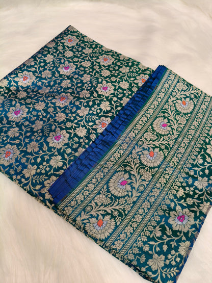 Banarasi Tanchhui Saree Peacock Shade With Multi Color Mina BTS002