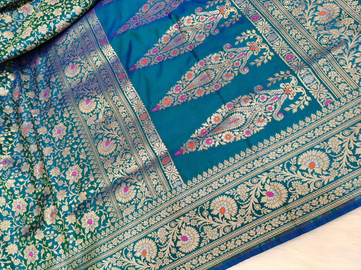 Banarasi Tanchhui Saree Peacock Shade With Multi Color Mina BTS002