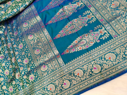 Banarasi Tanchhui Saree Peacock Shade With Multi Color Mina BTS002