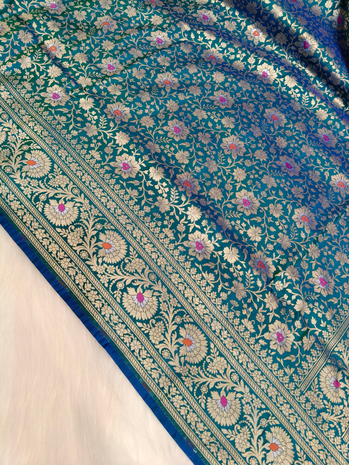 Banarasi Tanchhui Saree Peacock Shade With Multi Color Mina BTS002