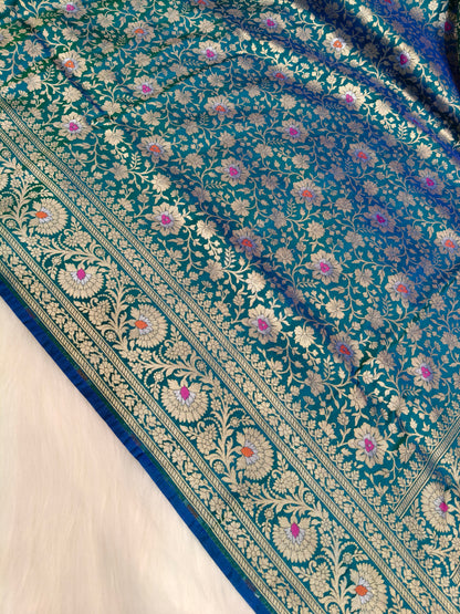 Banarasi Tanchhui Saree Peacock Shade With Multi Color Mina BTS002