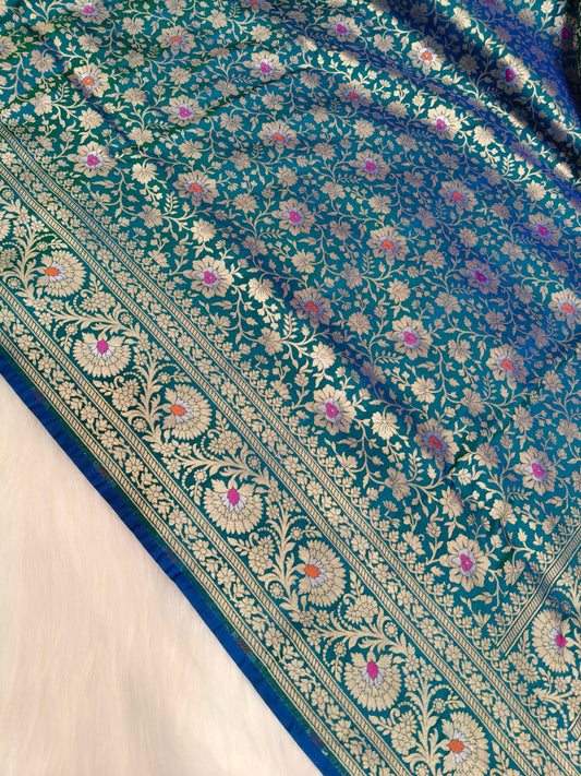 Banarasi Tanchhui Saree Peacock Shade With Multi Color Mina BTS002