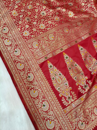 Banarasi Minakari Tanchhui Saree Deep Red Color With Multi Color Mina BTS003
