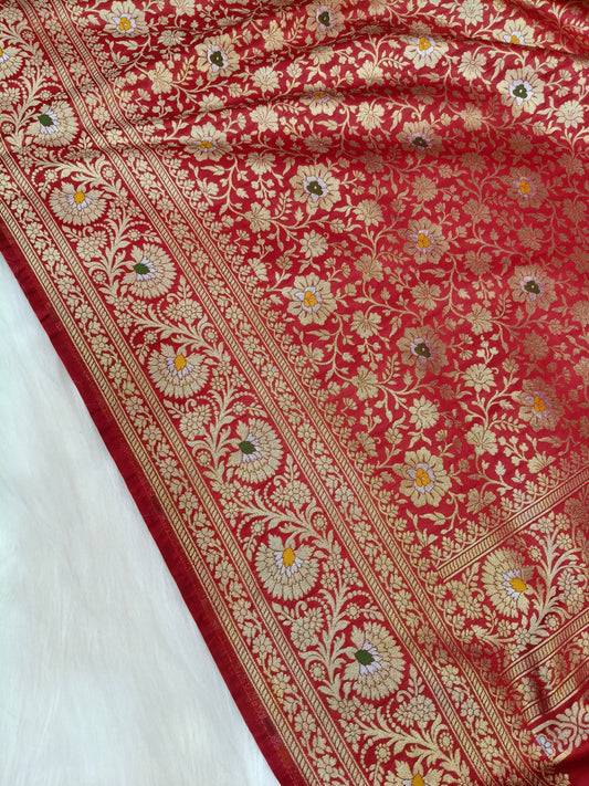 Banarasi Minakari Tanchhui Saree Deep Red Color With Multi Color Mina BTS003