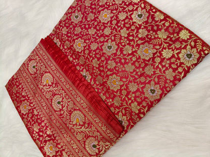 Banarasi Minakari Tanchhui Saree Deep Red Color With Multi Color Mina BTS003