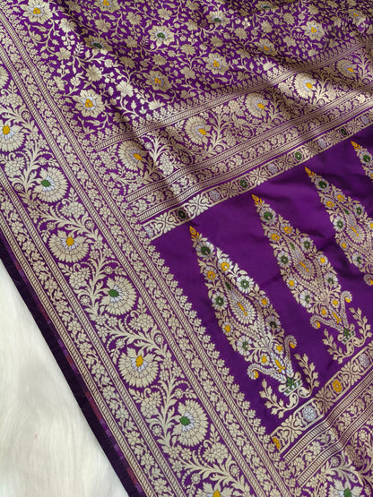 Banarasi Minakari Tanchhui Saree Deep Purple Shade With Multi Color Mina BTS004