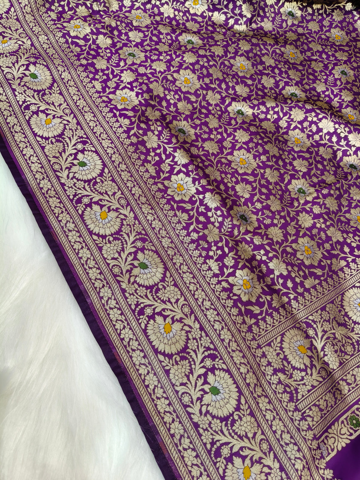 Banarasi Minakari Tanchhui Saree Deep Purple Shade With Multi Color Mina BTS004