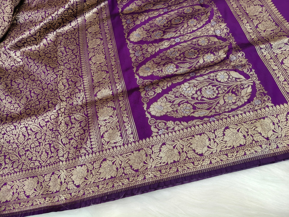 Banarasi Single Tanchhui saree Deep Purple Shade BTS006