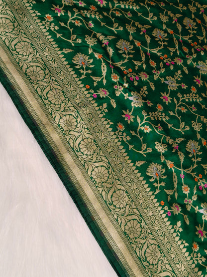 Banarasi Silk Cutwork Saree Green Shade With Multi Color Mina BCS001
