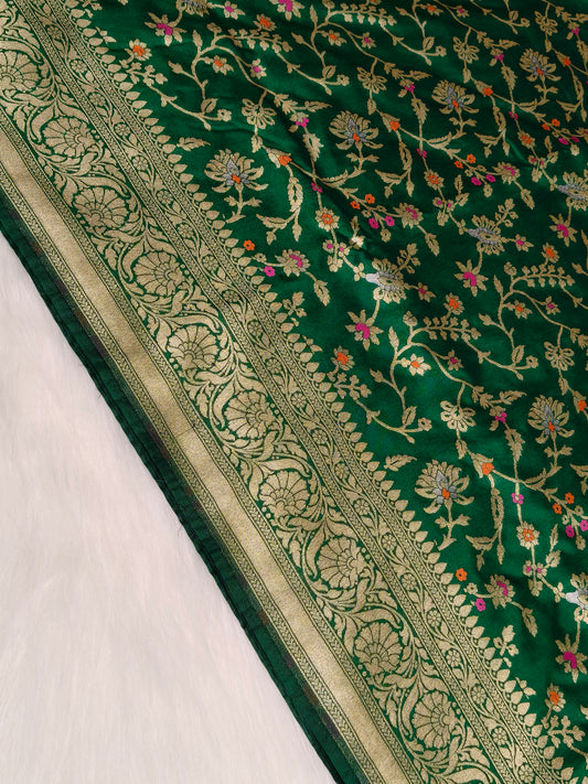 Banarasi Silk Cutwork Saree Green Shade With Multi Color Mina BCS001