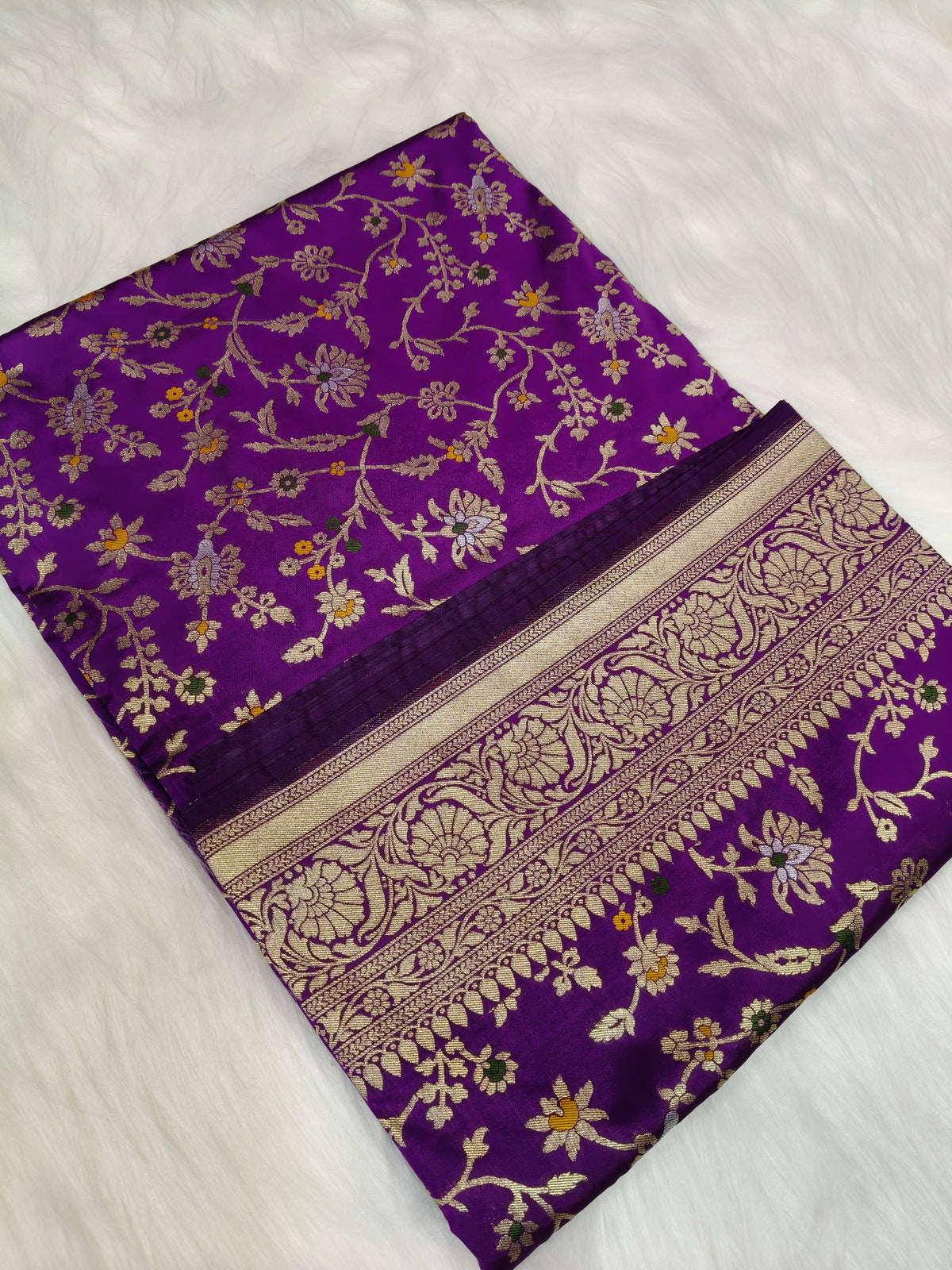 Banarasi Silk Cutwork Saree Deep Purple Shade With Multi Color Mina BCS002