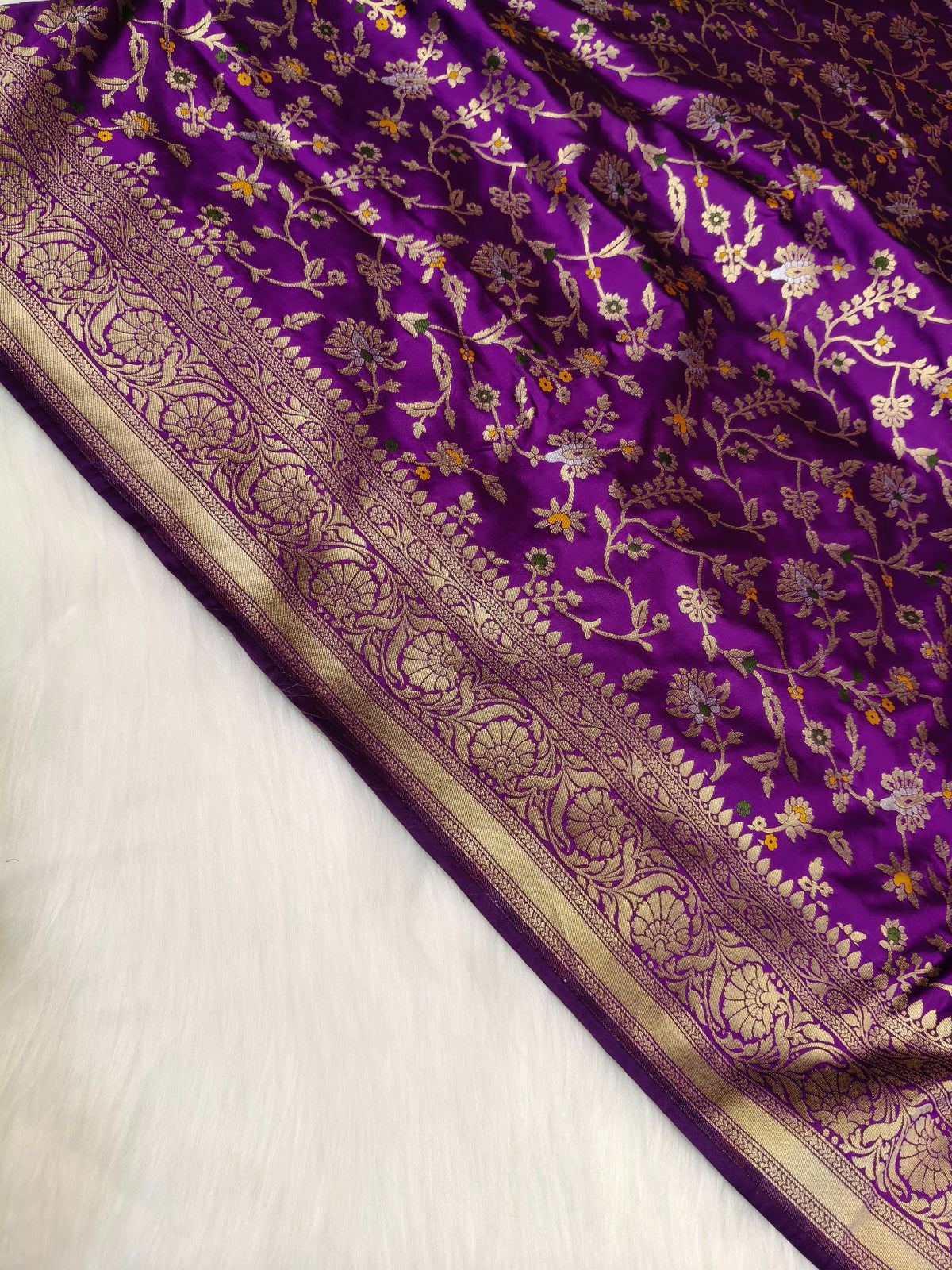 Banarasi Silk Cutwork Saree Deep Purple Shade With Multi Color Mina BCS002