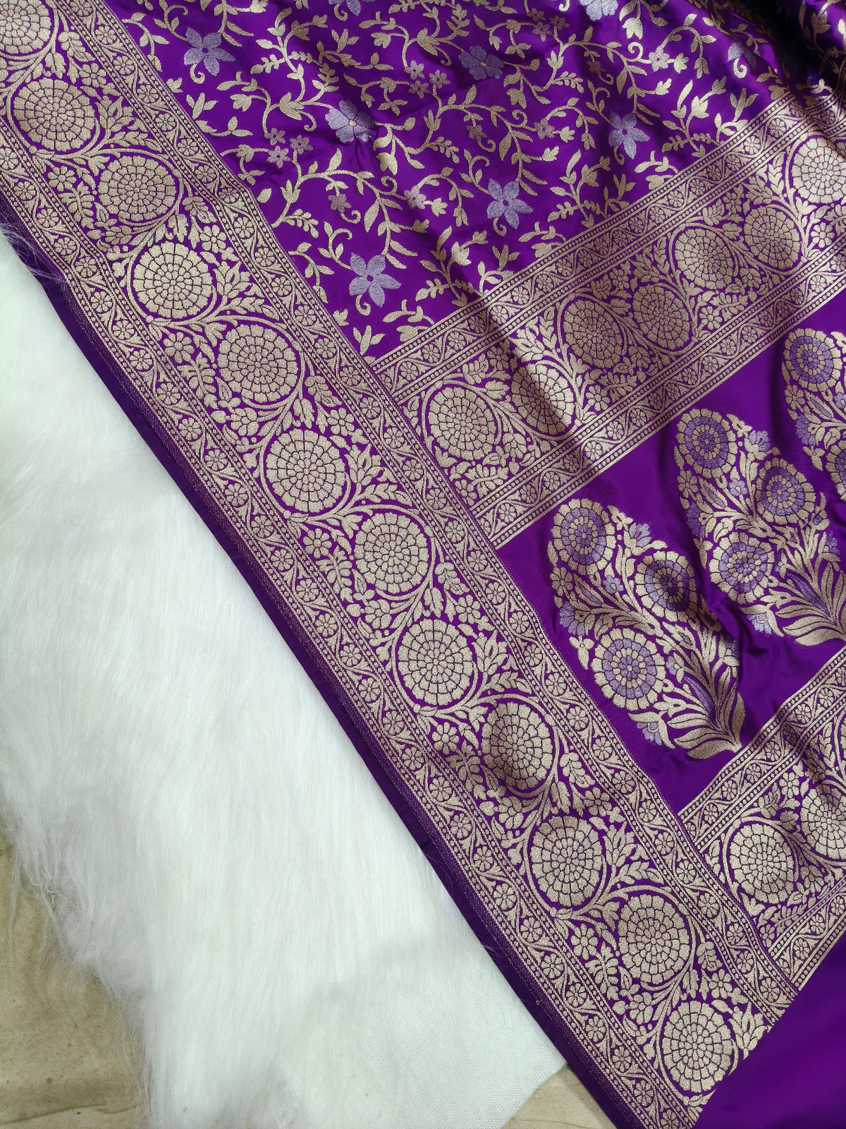 Banarasi Silk Cutwork Minakari Saree Deep Purple Shade With Silver zari Mina BCS003