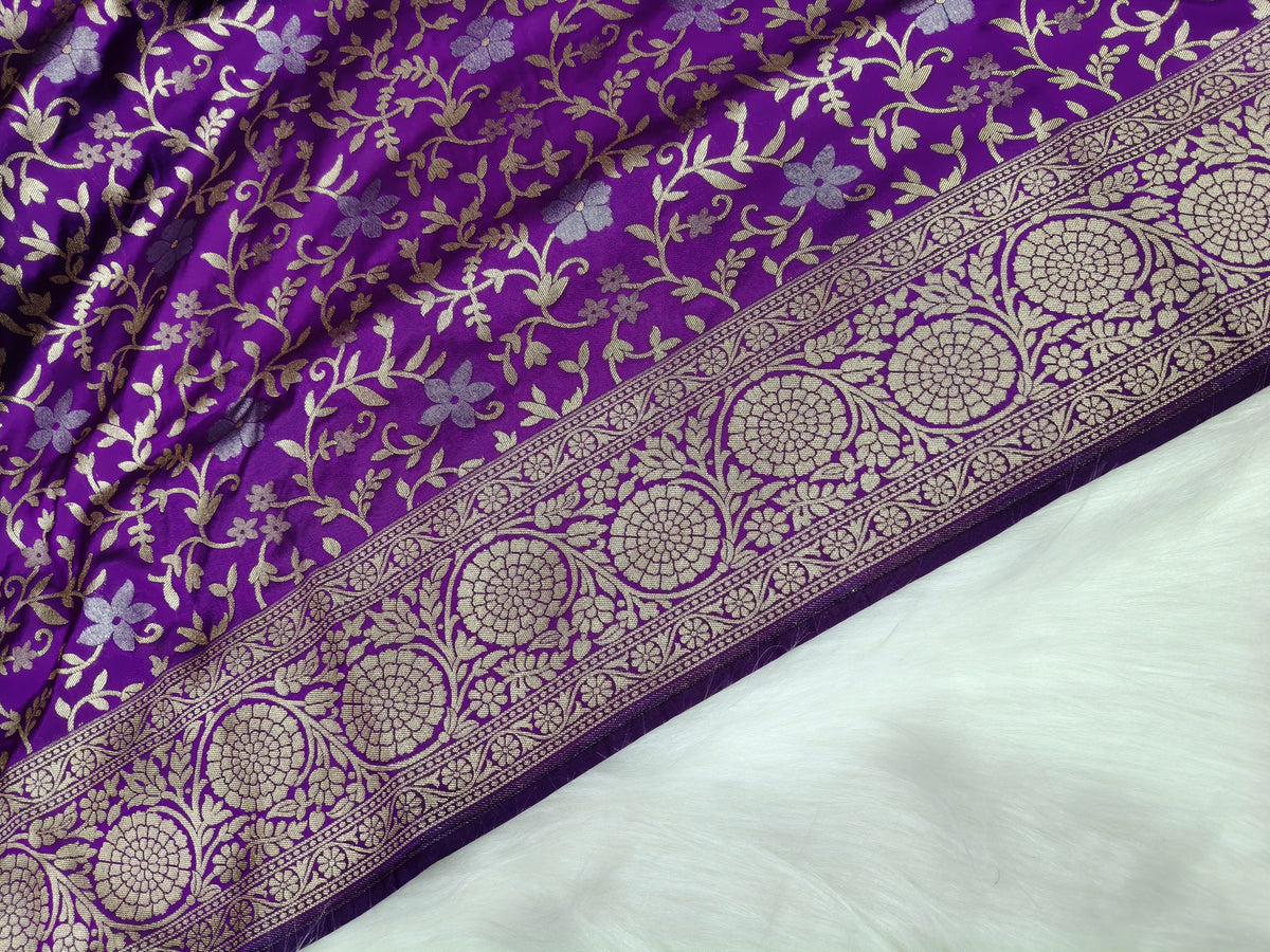 Banarasi Silk Cutwork Minakari Saree Deep Purple Shade With Silver zari Mina BCS003