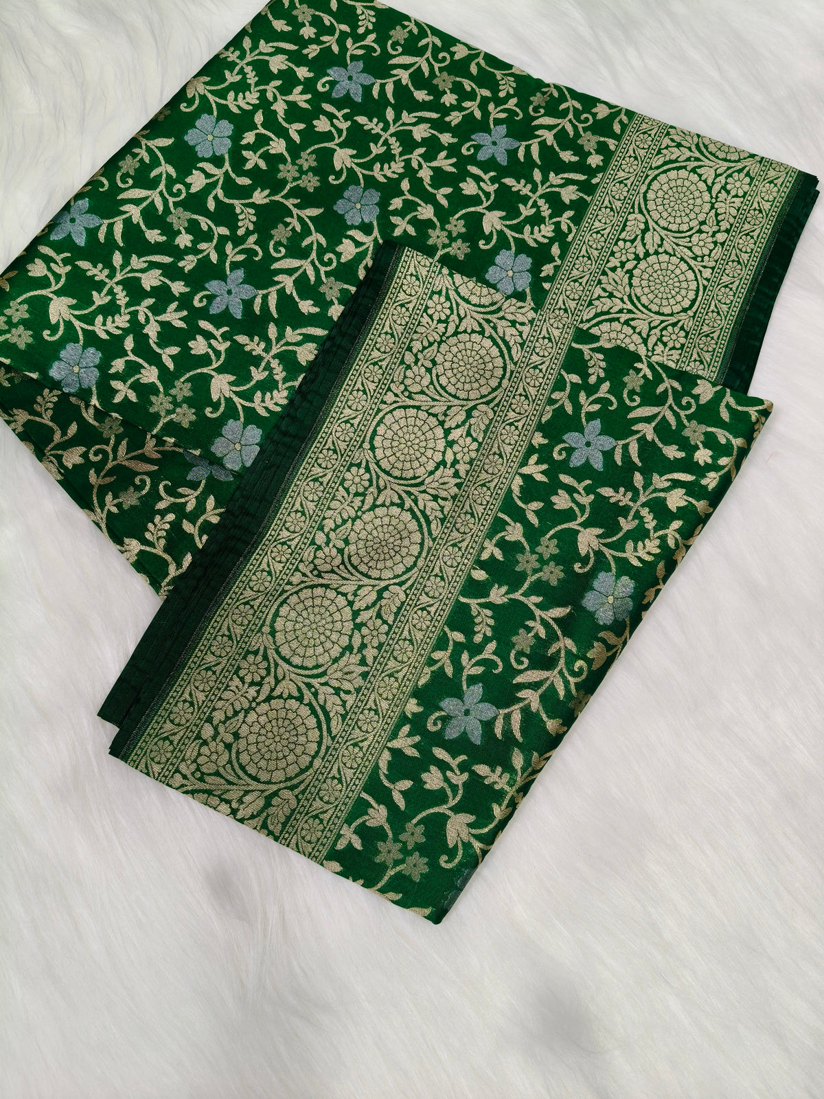 Banarasi silk Cutwork Minakari Saree Green Color Shade With Silver Zari Mina  BCS004
