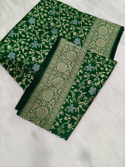 Banarasi silk Cutwork Minakari Saree Green Color Shade With Silver Zari Mina  BCS004