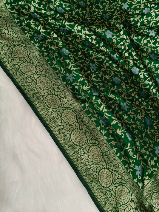 Banarasi silk Cutwork Minakari Saree Green Color Shade With Silver Zari Mina  BCS004