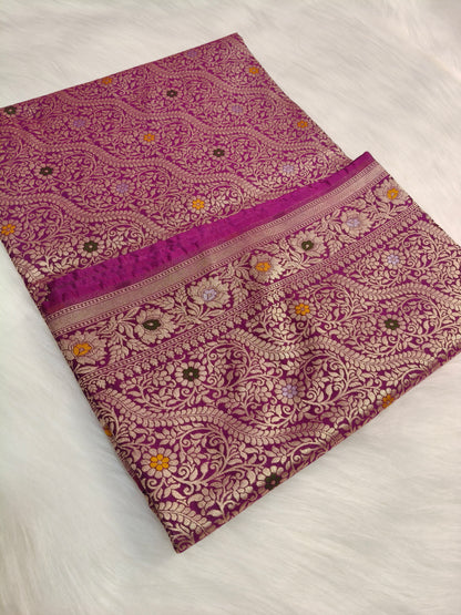 Banarasi Tanchhui Saree Light Purple Shade With Multi Color Mina BTS008