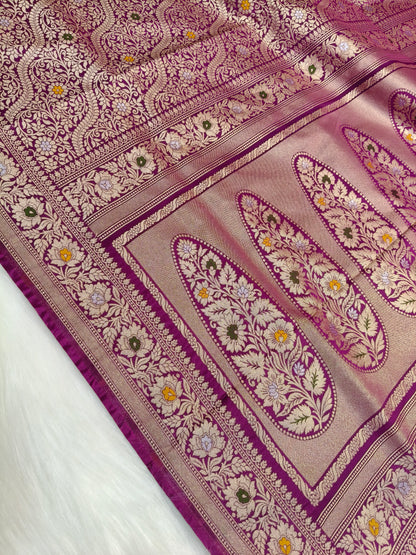 Banarasi Tanchhui Saree Light Purple Shade With Multi Color Mina BTS008