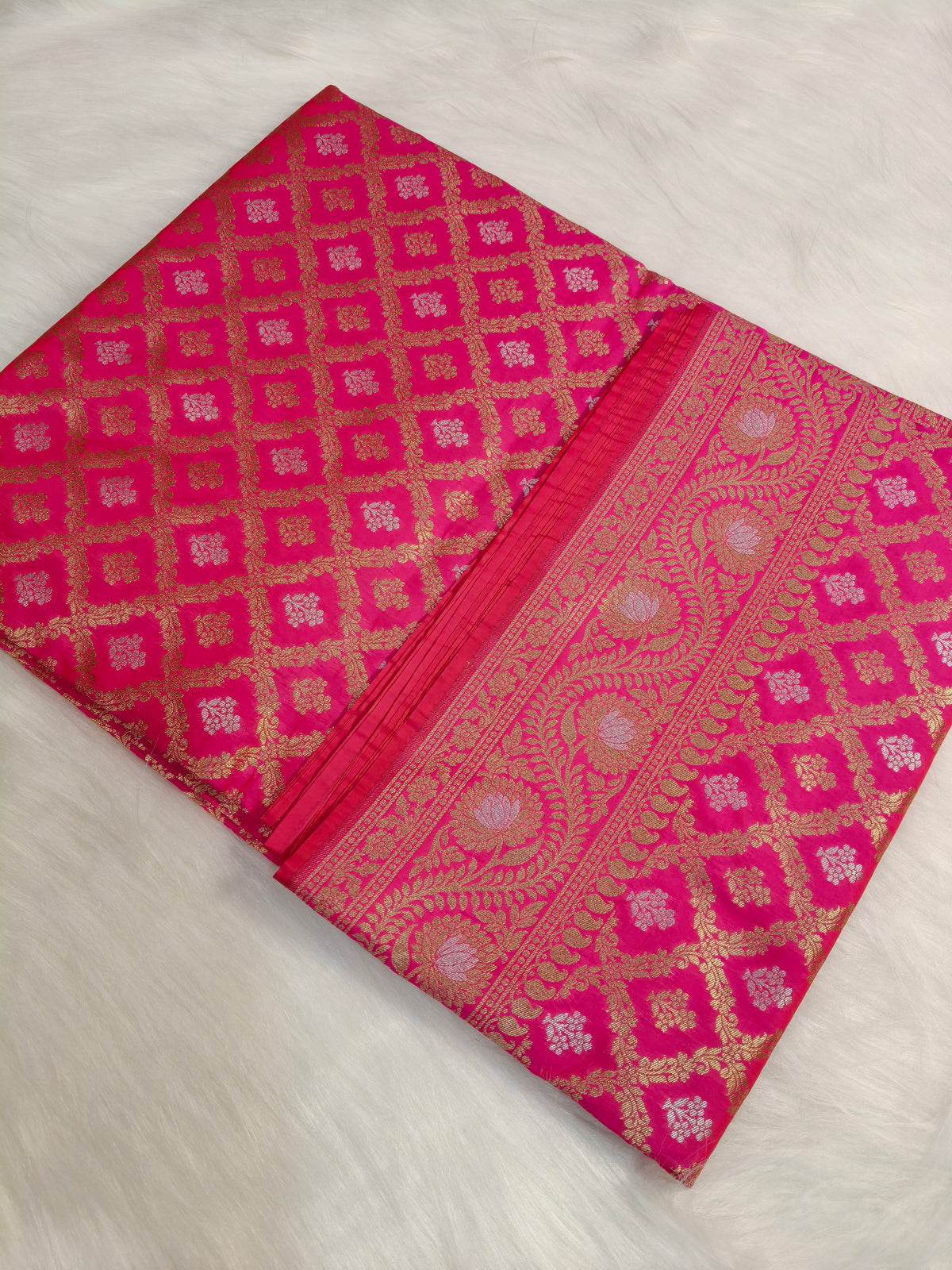 Banarasi Silk Cutwork Minakari Saree Rani Pink Shade With Silver Mina BCS005