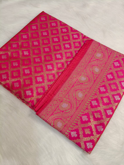 Banarasi Silk Cutwork Minakari Saree Rani Pink Shade With Silver Mina BCS005