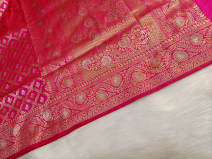 Banarasi Silk Cutwork Minakari Saree Rani Pink Shade With Silver Mina BCS005