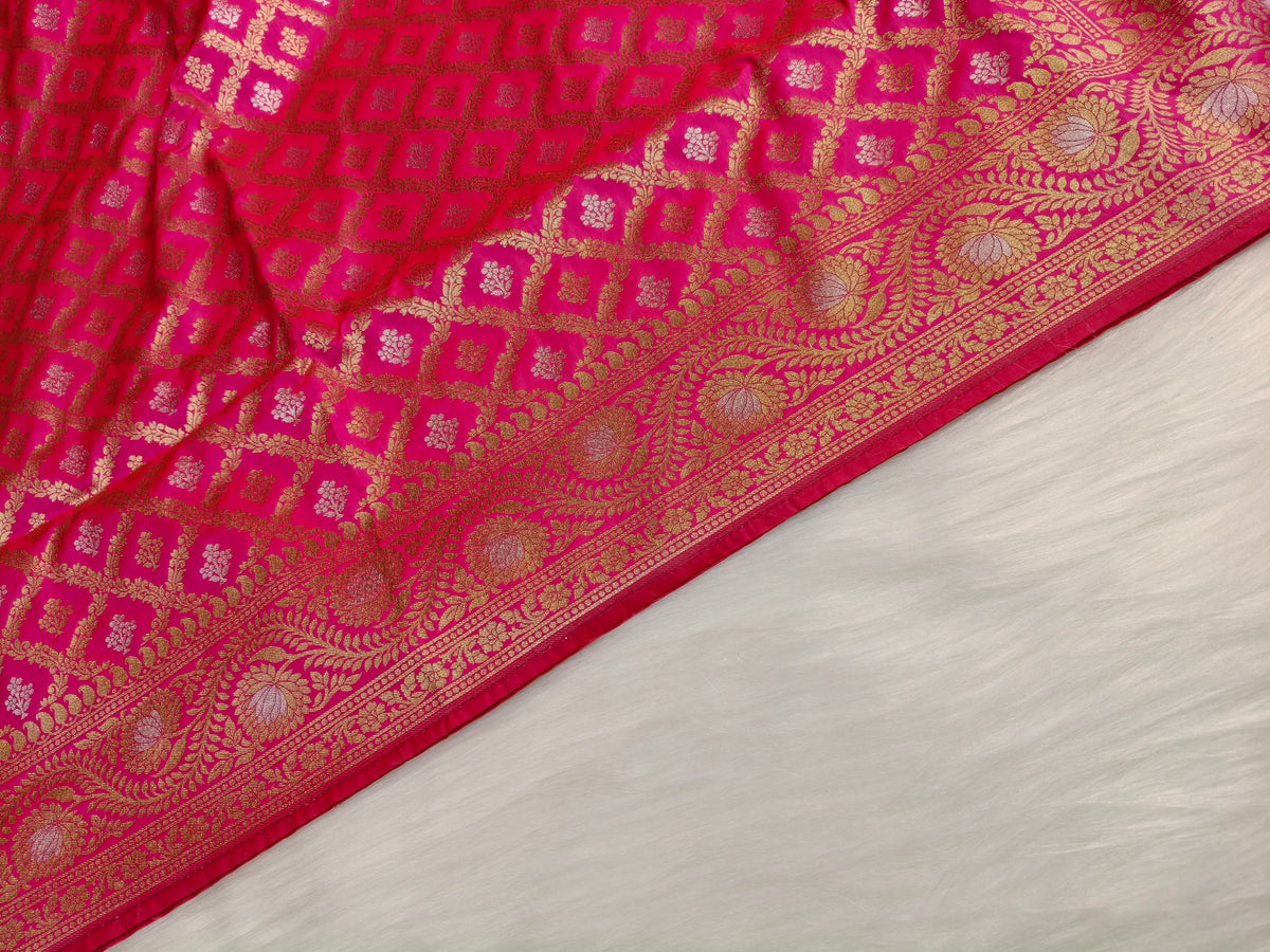 Banarasi Silk Cutwork Minakari Saree Rani Pink Shade With Silver Mina BCS005