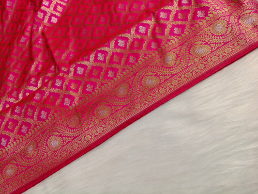 Banarasi Silk Cutwork Minakari Saree Rani Pink Shade With Silver Mina BCS005