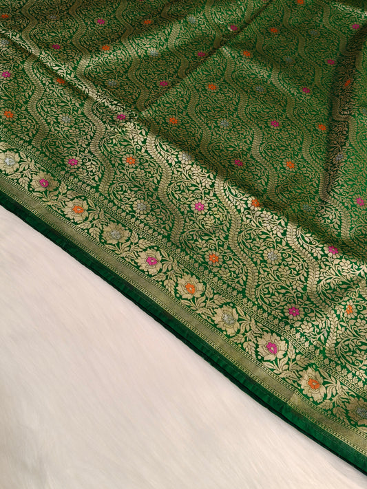 Banarasi Tanchhui Minakari Saree Green Shade With Multi Color Mina BTS010