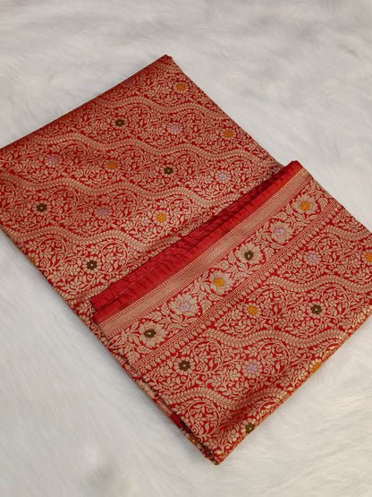 Banarasi Tanchhui Minakari Saree Deep Red Shade With Multi color Mina BTS011
