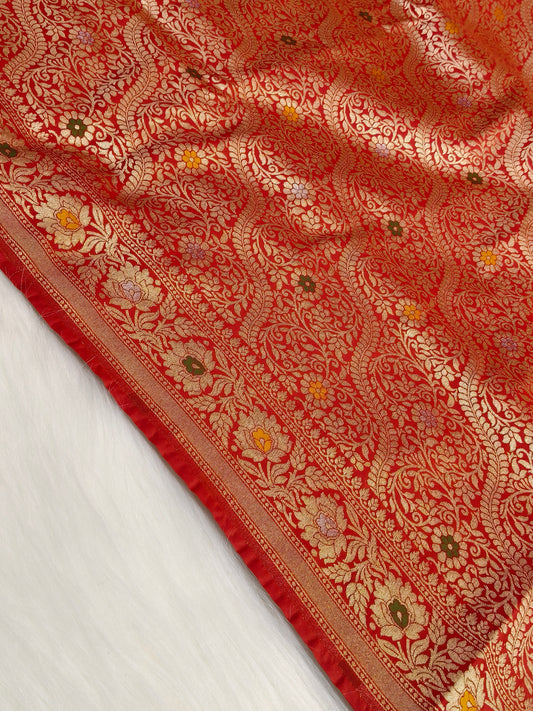 Banarasi Tanchhui Minakari Saree Deep Red Shade With Multi color Mina BTS011