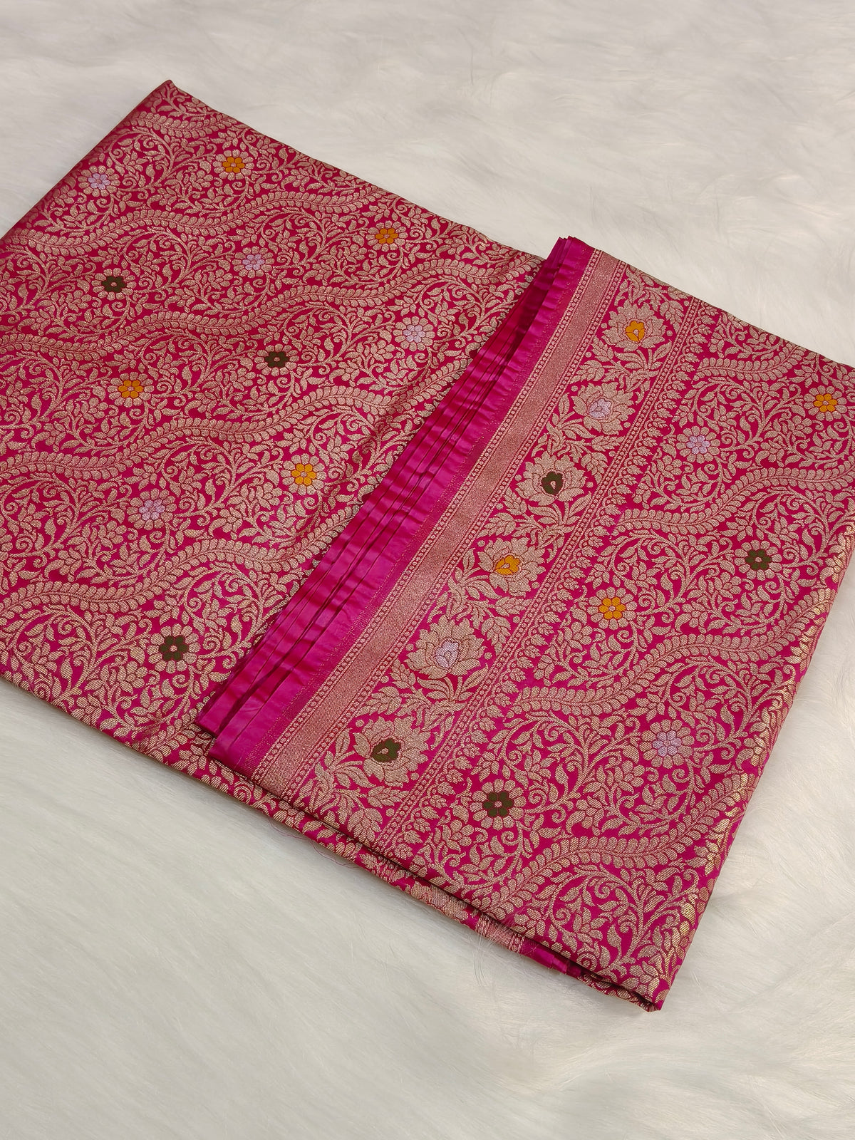 Banarasi Tanchhui Minakari Saree In Rani Pink Shade With Multi Color Mina BTS012