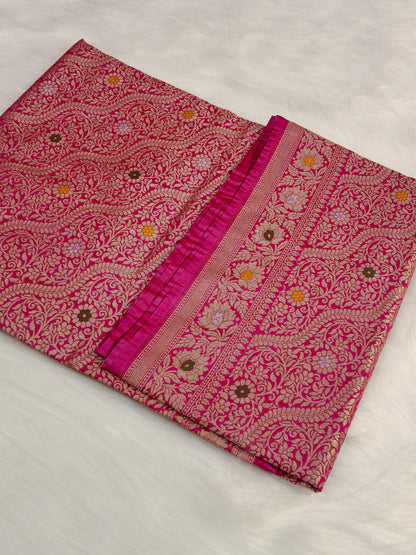 Banarasi Tanchhui Minakari Saree In Rani Pink Shade With Multi Color Mina BTS012