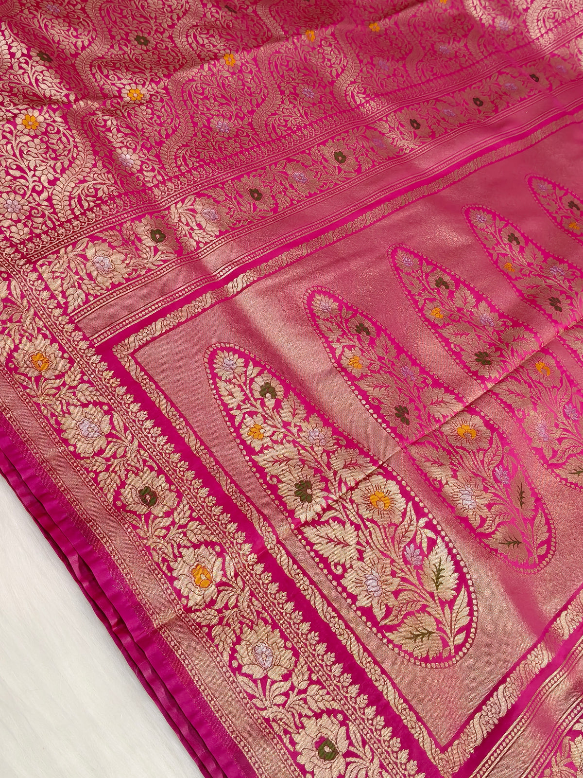 Banarasi Tanchhui Minakari Saree In Rani Pink Shade With Multi Color Mina BTS012
