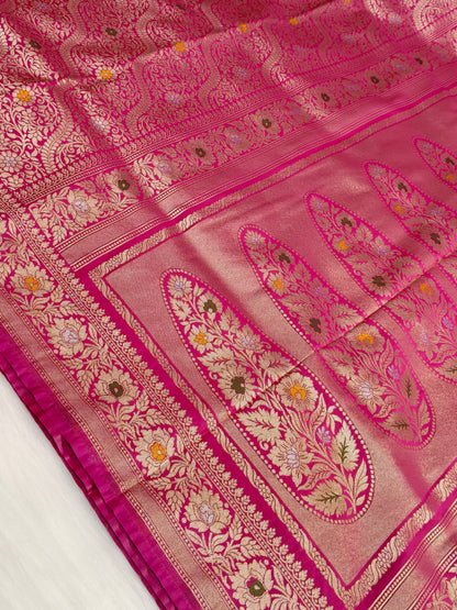Banarasi Tanchhui Minakari Saree In Rani Pink Shade With Multi Color Mina BTS012