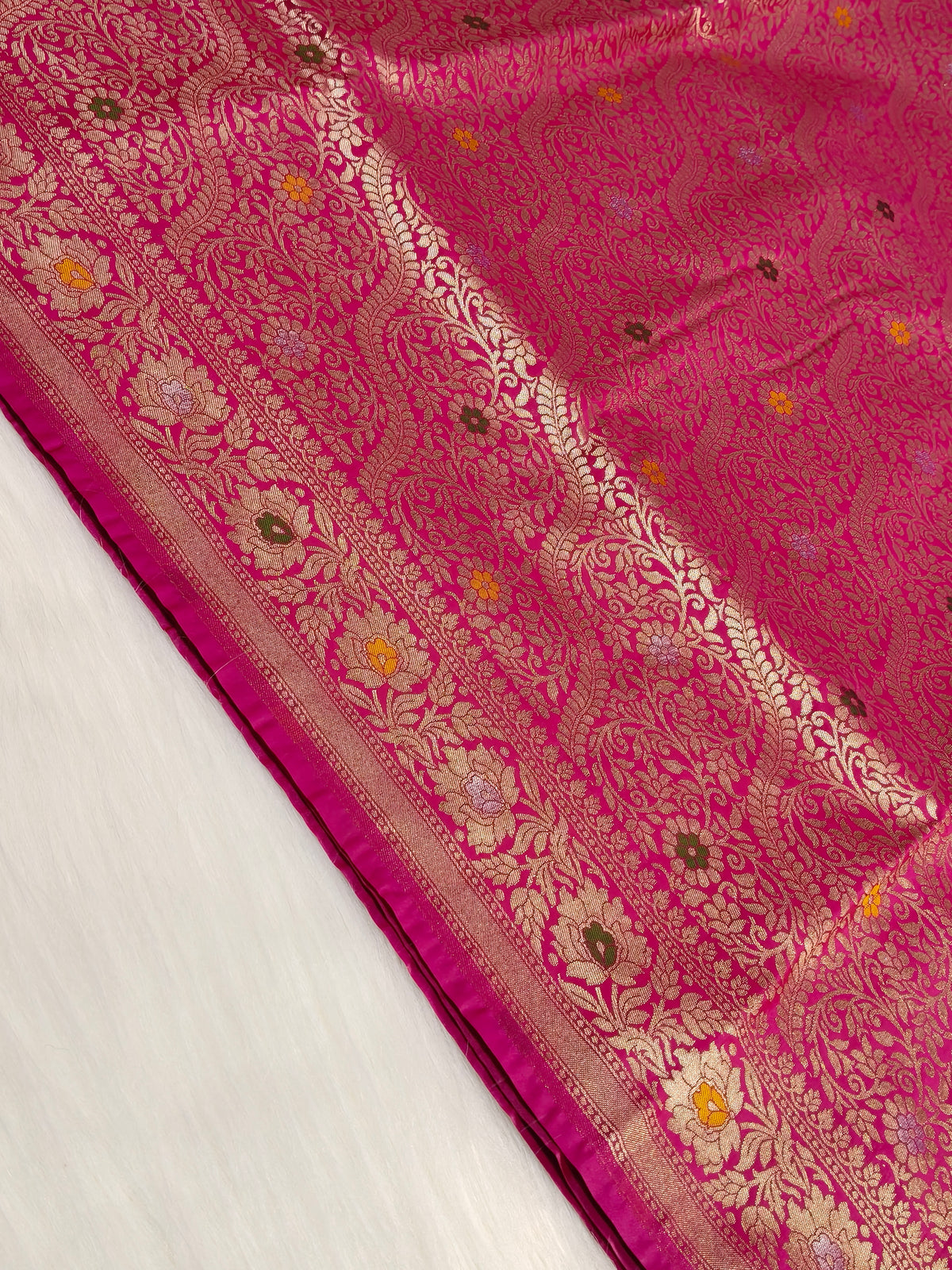 Banarasi Tanchhui Minakari Saree In Rani Pink Shade With Multi Color Mina BTS012