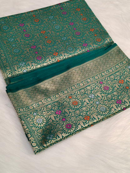Banarasi Tanchhui  Minakari Saree Rama Shade With Multi Color Mina BTS014
