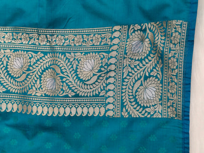 Banarasi Silk Cutwork Saree Teal Blue Shade With Silver Mina BCS006